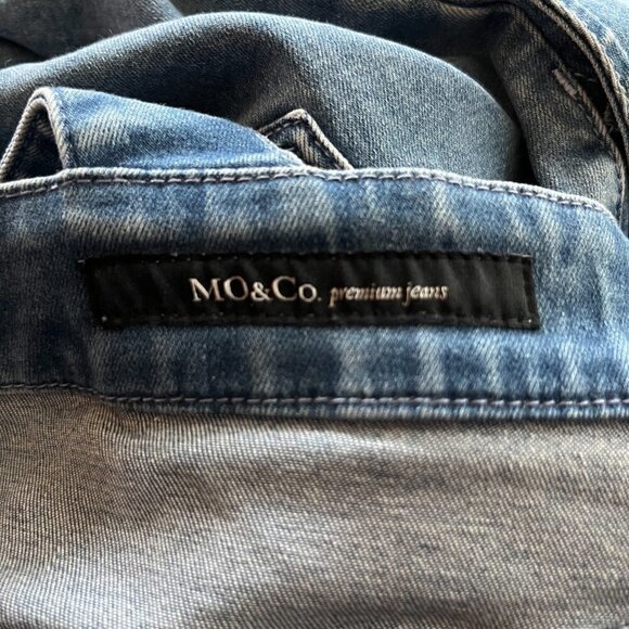 MO&Co. Blue Denim Overall Jumpsuit Front Button Bib Zip Fly Bell Bottom NWOT XS - Picture 12 of 12